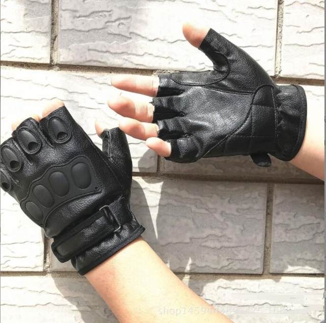 Men Biker Leather Gloves